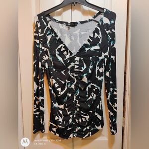 Etcetera Black and White Ruched Blouse